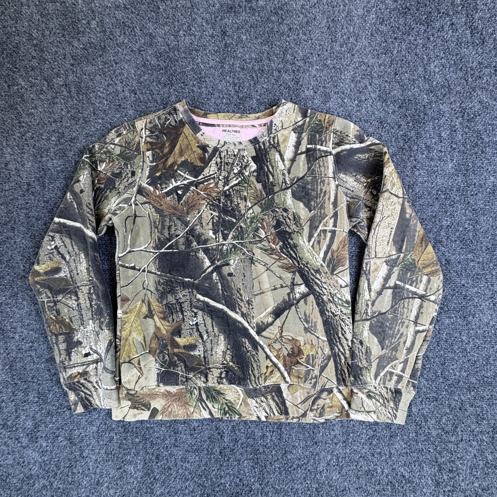 Vintage Realtree Sweatshirt Girls Small 4-6 Brown Cotton Camouflage Crew Neck